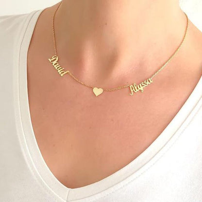 Gold-plated DIY custom stainless steel love necklace for women with personalized names and heart pendant