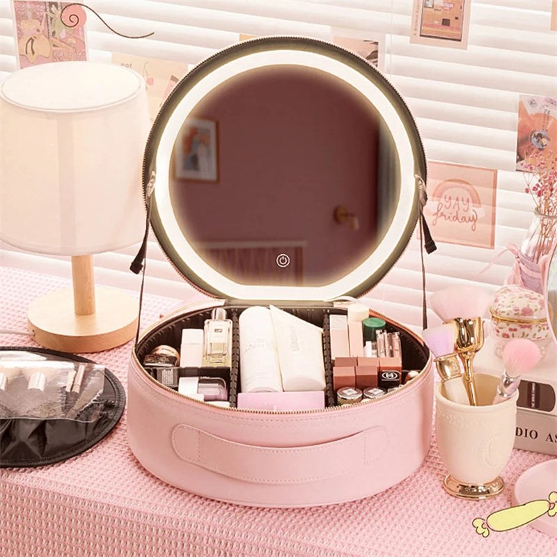 Round Smart LED Makeup Bag