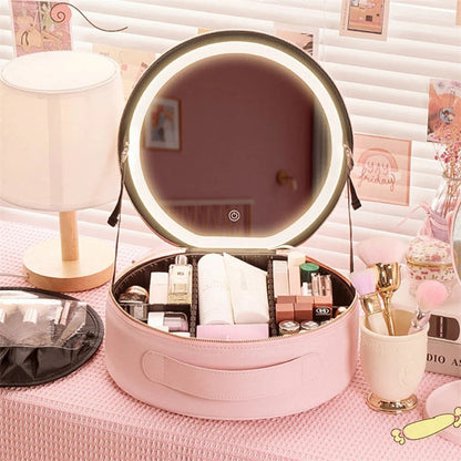 Round Smart LED Makeup Bag