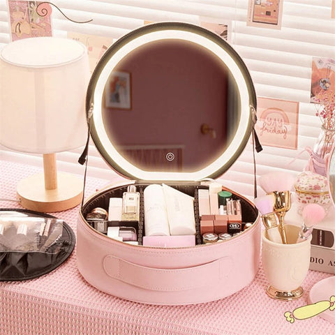 Round Smart LED Makeup Bag